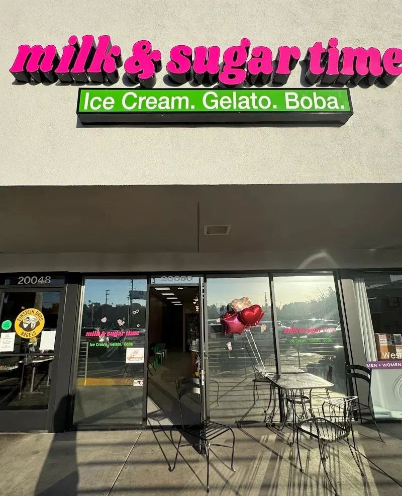 Milk & Sugar Time sign: Ice Cream, Gelato, Boba