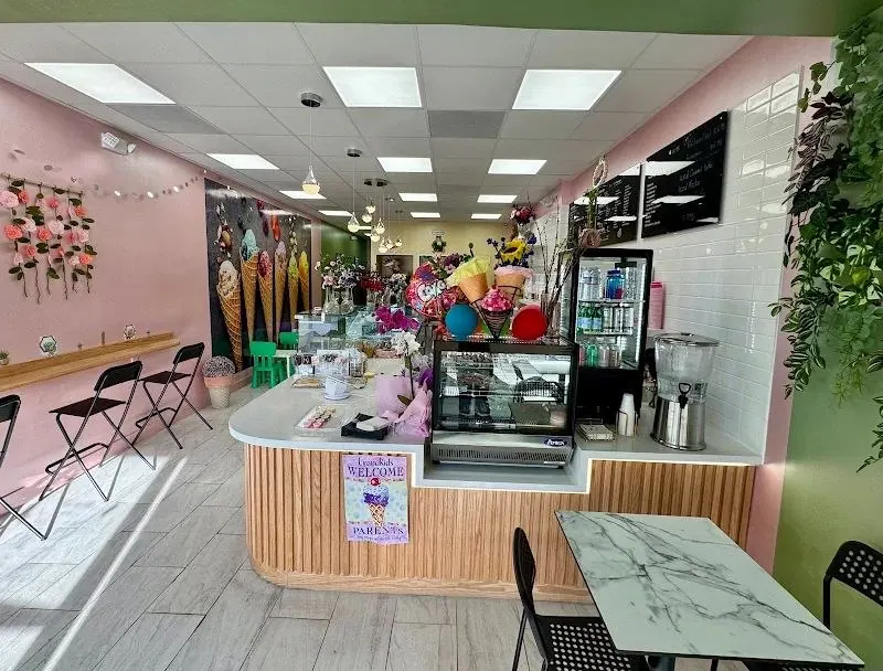 Pink shop interior with the service counter