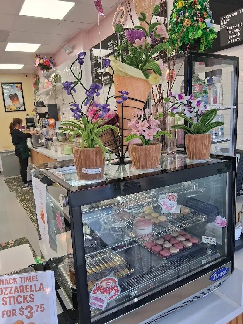 Dessert case with handmade flower decor