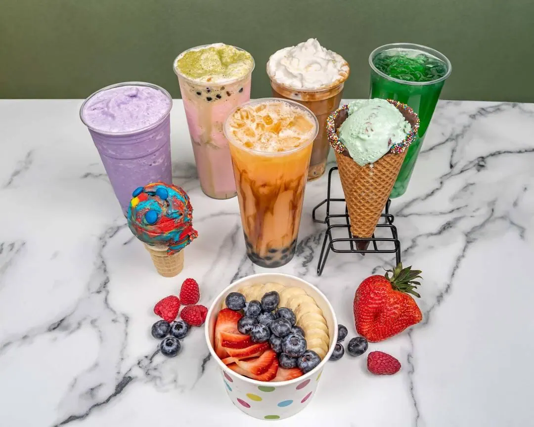 Drinks, ice cream cone and acai bowl lineup