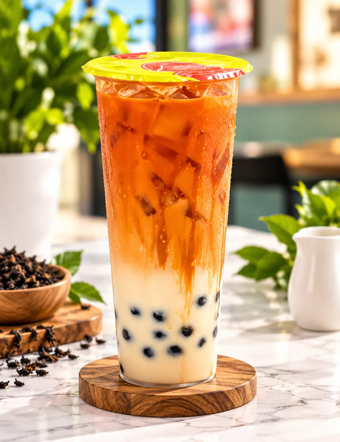 Iced Thai tea with boba