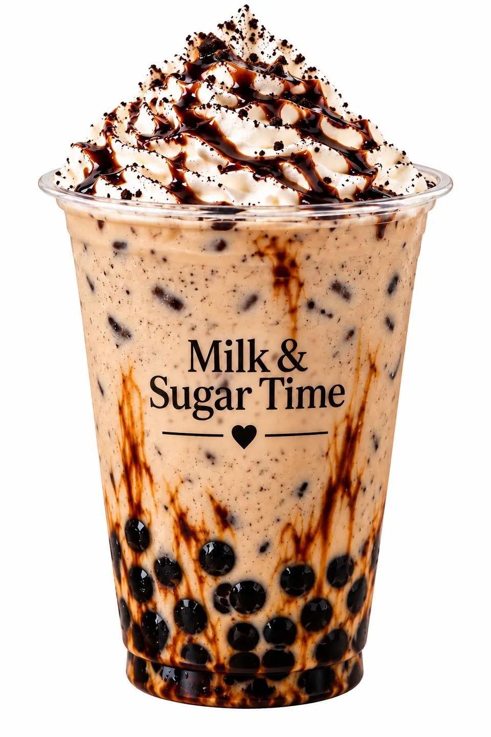 Cookies and cream milk tea with boba