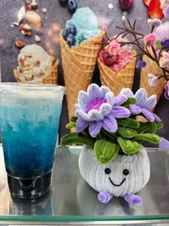 Blue drink with handmade flower decor