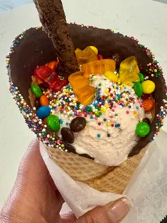 Ice cream in a dipped waffle cone