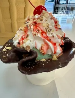 Sundae in a chocolate waffle bowl