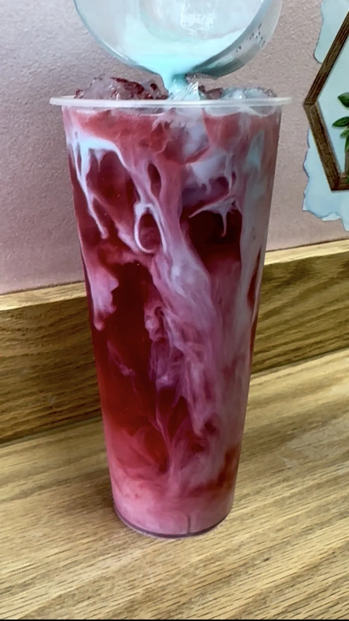 Strawberry Green Tea with Blue Foam
