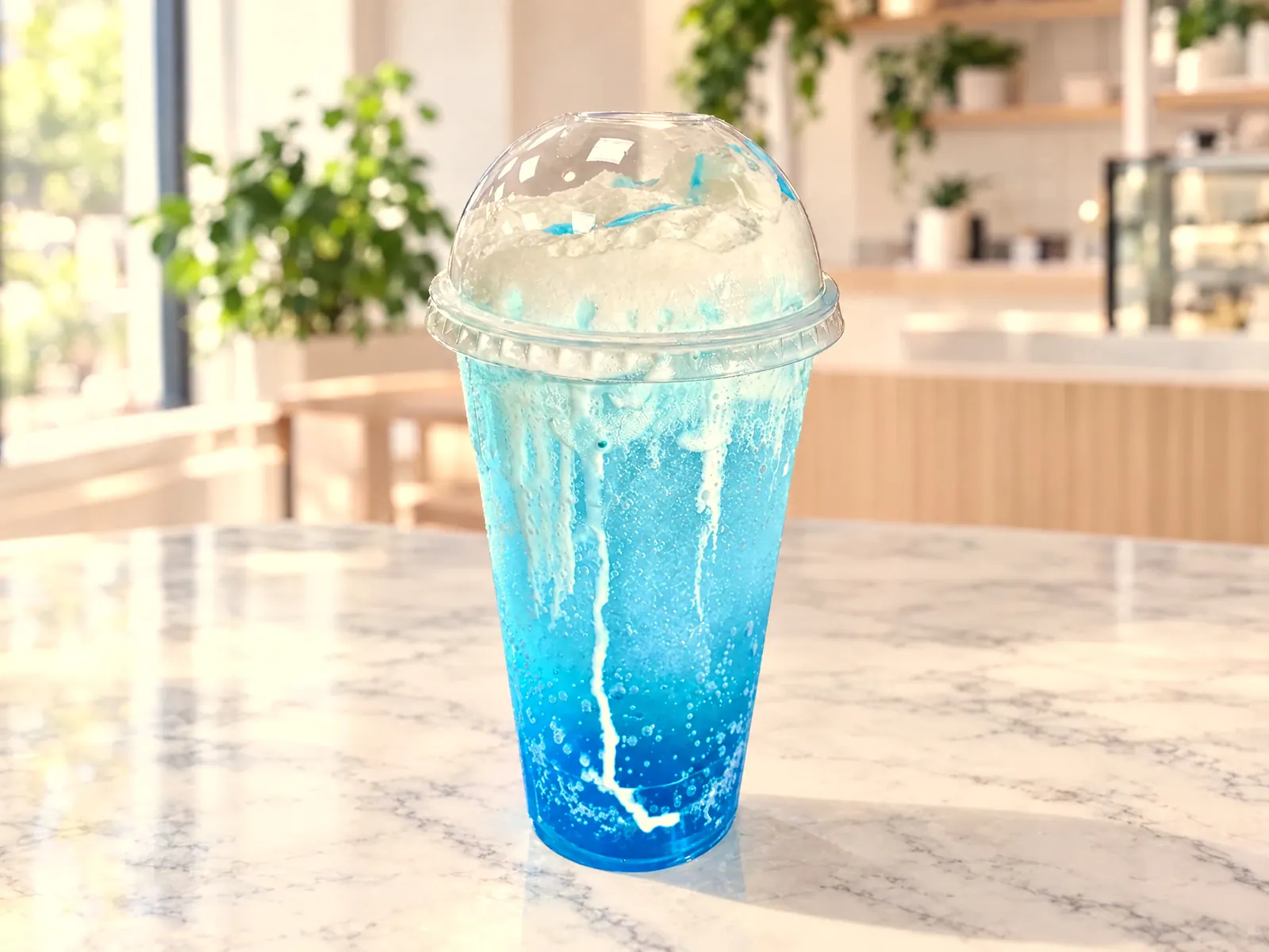 Blue raspberry dirty soda with cream