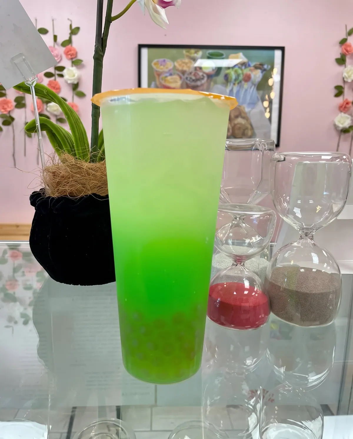 Green refresher with popping boba